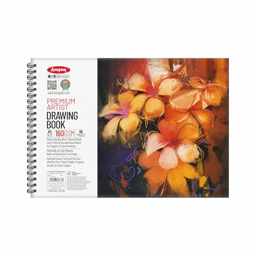 Anupam Premium Artist Drawing Book A4 | Acid-Free Natural Shade Paper | Cartridge Paper | 40 Sheet, 80 Pages | 140gsm Wireo Book | Ideal for Drawing, Sketching, Design & Architecture - Image 1