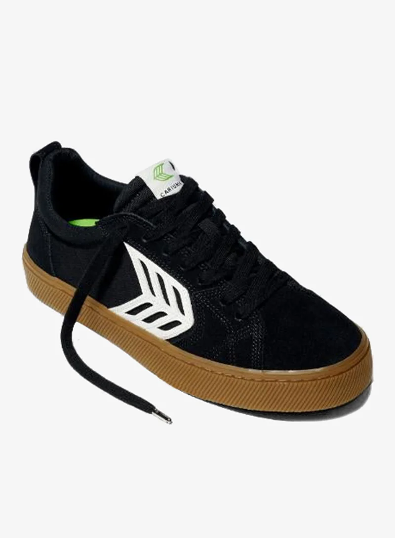Cariuma CATIBA PRO Low Gum Black Suede and Canvas Ivory Logo Sneaker