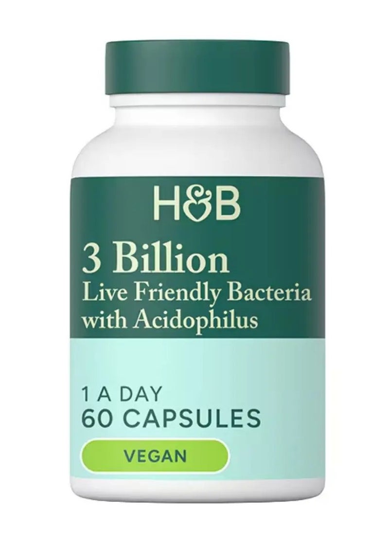 H&B H&B 3 Billion Live Friendly Bacteria Probiotics Supplement With Acidophilus Capsules, Pack of 60's 