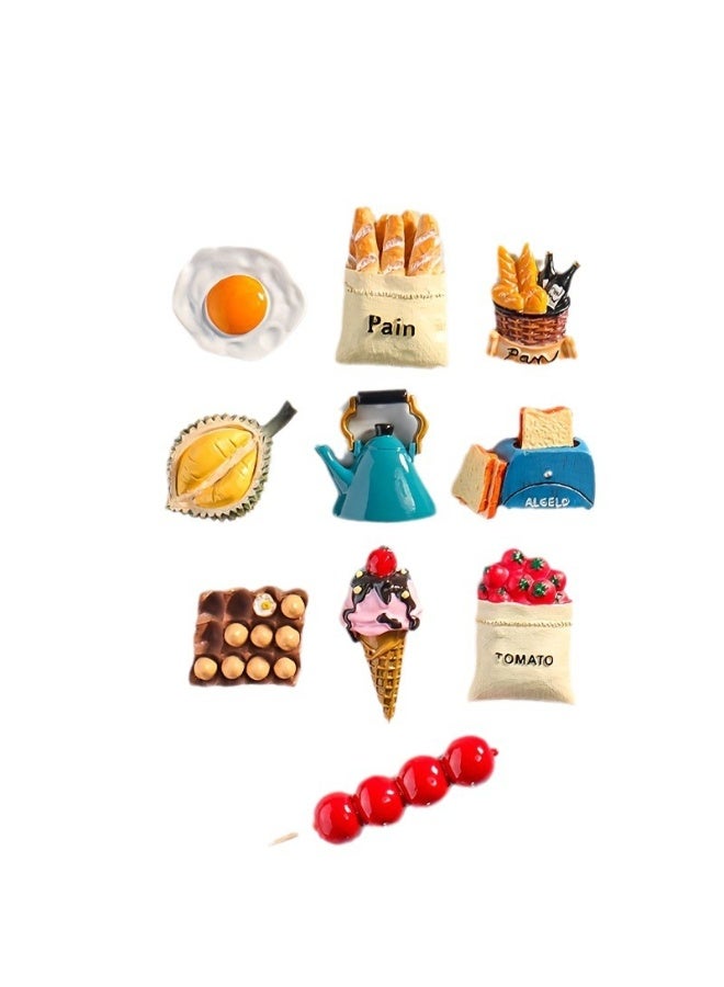 Aknzlmed Fridge Magnets Set，10-Piece 3D Resin Fridge Magnets Set，Lovely Creative Food Shaped Refrigerator Stickers for Home Decoration - Image 3