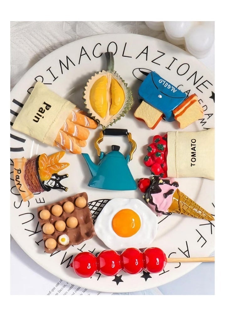 Aknzlmed Fridge Magnets Set，10-Piece 3D Resin Fridge Magnets Set，Lovely Creative Food Shaped Refrigerator Stickers for Home Decoration - Image 1