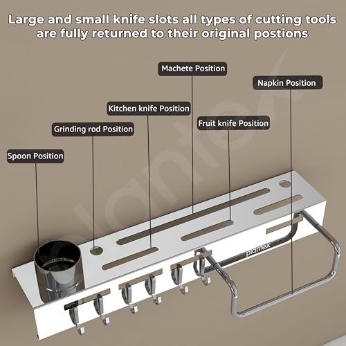 Plantex Stainless Steel Kitchen Cutlery Organizer/Multipurpose Knife Spoon Spatula Holder Stand for Kitchen/Wall Mounted Kitchen Accessories with Adjustable Hooks & Towel Hanger – Chrome - Image 4