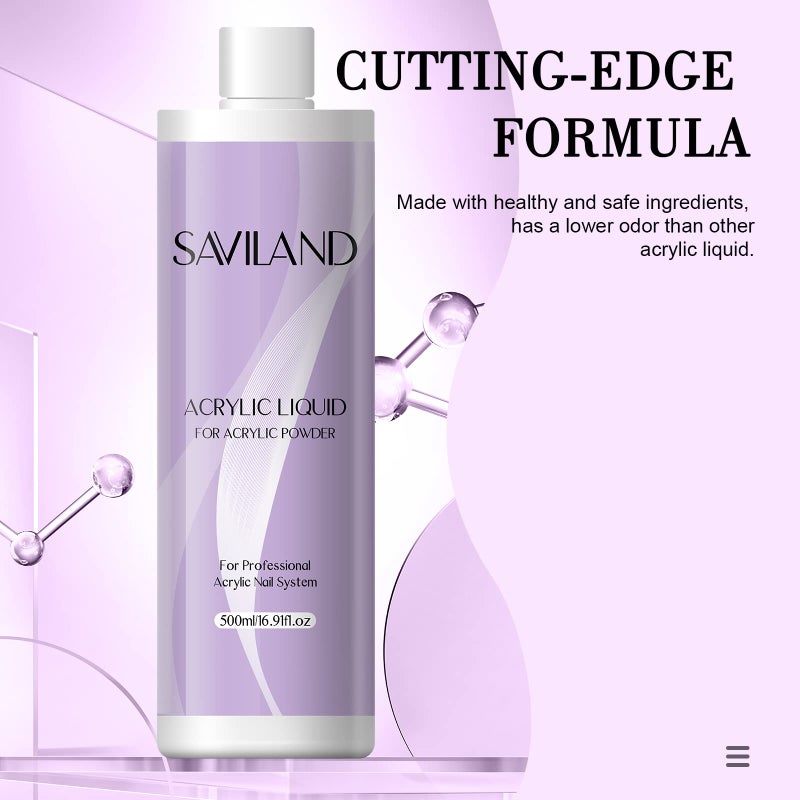 Saviland Acrylic Liquid â€“ 16.91OZ/500ML Acrylic Liquid for Acrylic Powder Large Capacity Low Odor for Nail Extension & Carving Home DIY Nail Salon Use - Image 5