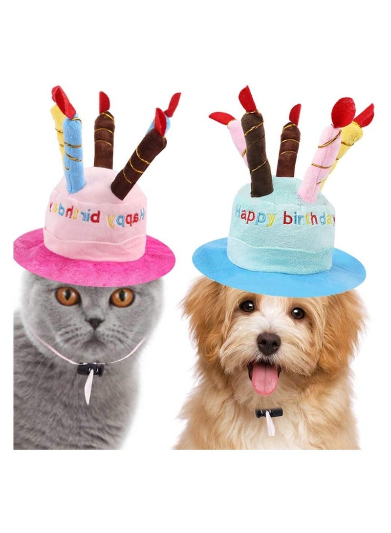 كابتن تيك 2 PCS Birthday Party Hats for Pets, KASTWAVE Adorable Plush Cartoon Happy Birthday Cake with Candles Shape Adjustable Hat Strip Hats Set for Dogs Cats Birthday Celebrations (Pink and Blue) - Image 1