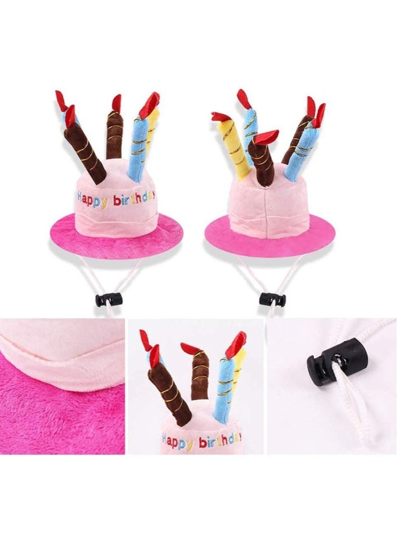 كابتن تيك 2 PCS Birthday Party Hats for Pets, KASTWAVE Adorable Plush Cartoon Happy Birthday Cake with Candles Shape Adjustable Hat Strip Hats Set for Dogs Cats Birthday Celebrations (Pink and Blue) - Image 2
