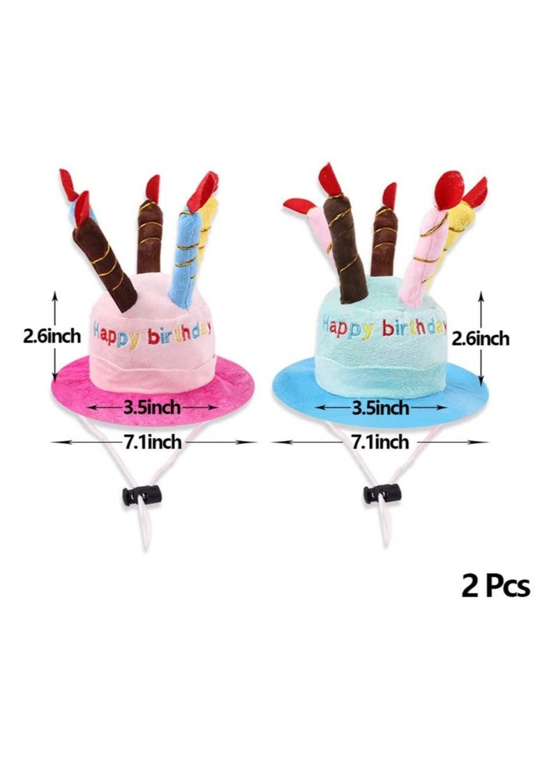 كابتن تيك 2 PCS Birthday Party Hats for Pets, KASTWAVE Adorable Plush Cartoon Happy Birthday Cake with Candles Shape Adjustable Hat Strip Hats Set for Dogs Cats Birthday Celebrations (Pink and Blue) - Image 3