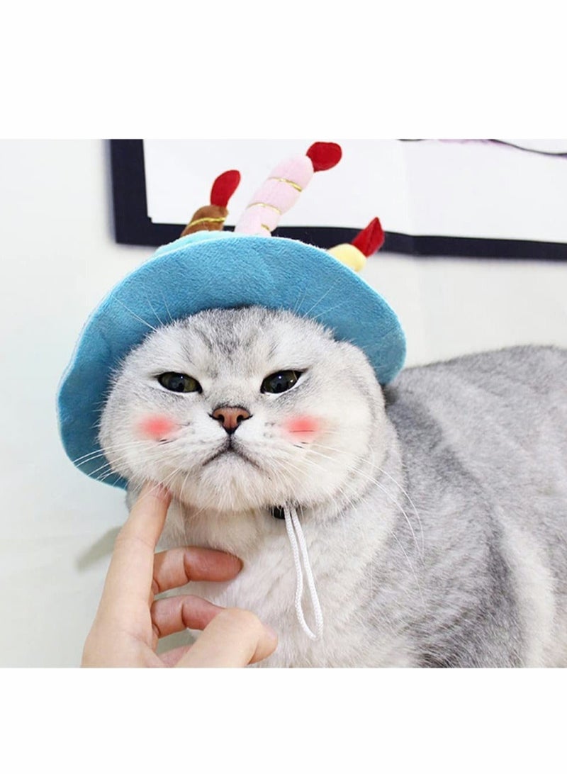 كابتن تيك 2 PCS Birthday Party Hats for Pets, KASTWAVE Adorable Plush Cartoon Happy Birthday Cake with Candles Shape Adjustable Hat Strip Hats Set for Dogs Cats Birthday Celebrations (Pink and Blue) - Image 5
