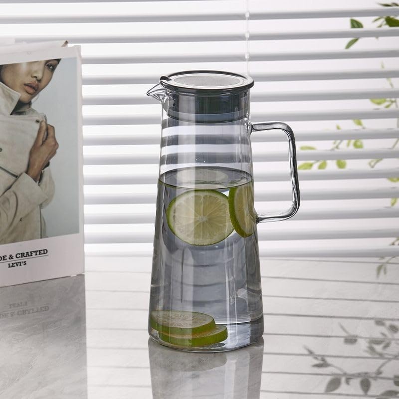 Bellemax Black Premium Glass Water Jug - 1.8 LTR, Transparent, Hot Cold Water Pitcher with Stainless Steel Lid Water Jug, Iced Tea, Milk and Juice Beverage Carafe, Lemon Jug, 1800ML (Set of 1) - Image 2