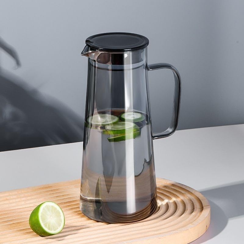 Bellemax Black Premium Glass Water Jug - 1.8 LTR, Transparent, Hot Cold Water Pitcher with Stainless Steel Lid Water Jug, Iced Tea, Milk and Juice Beverage Carafe, Lemon Jug, 1800ML (Set of 1) - Image 1