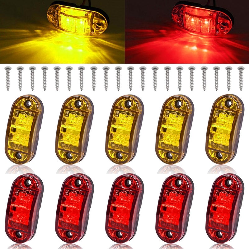 Tnisesm 10Pcs Amber and Red Waterproof Trailer Marker Lights - 2 Diode LED Oval Running Lights for RV and Camper Accessories - Image 1