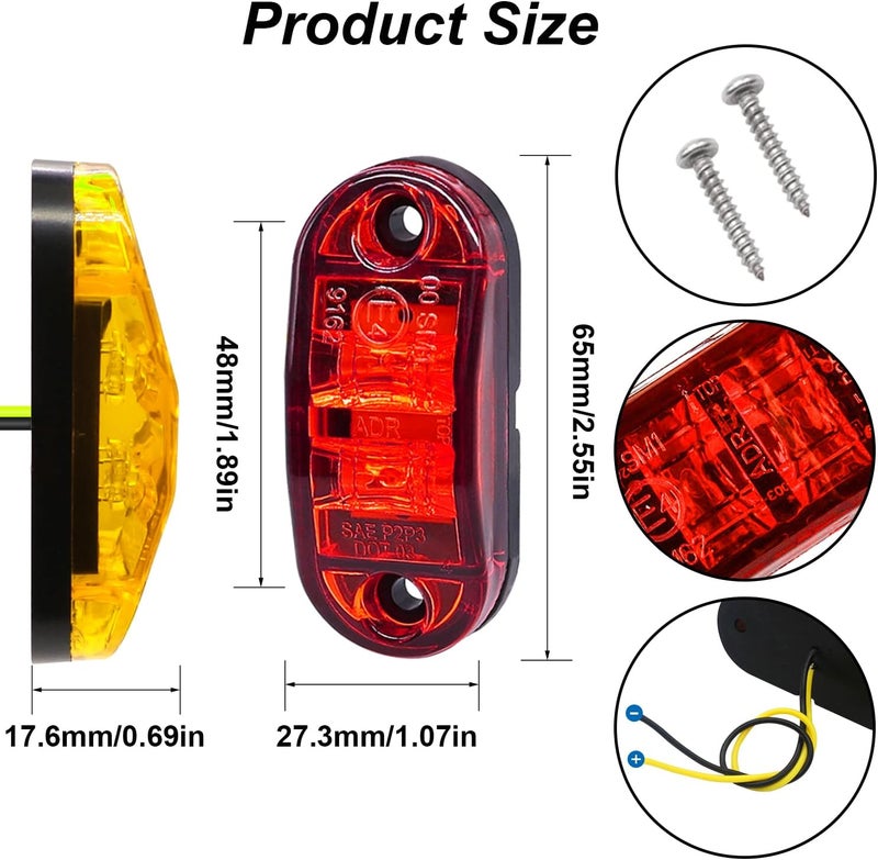 Tnisesm 10Pcs Amber and Red Waterproof Trailer Marker Lights - 2 Diode LED Oval Running Lights for RV and Camper Accessories - Image 2