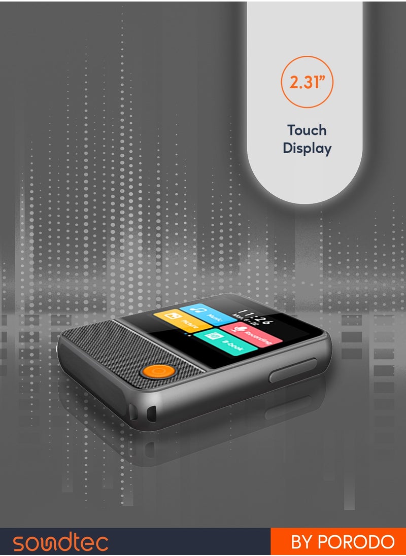 porodo Tunepod Touch Screen MP3 player with FM Radio and Speaker / Audio Recording / Supports Music and E-Books and Pictures and Videos / High-Fidelity Audio Music Player - Black  - Image 4
