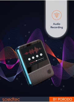 بورودو مكبر صوت Tunepod مع مشغل MP3 وراديو FM وشاشة تعمل باللمس / تسجيل صوتي / يدعم الموسيقى والكتب الإلكترونية والصور ومقاطع الفيديو / مشغل موسيقى عالي الدقة - أسود  - Image 5