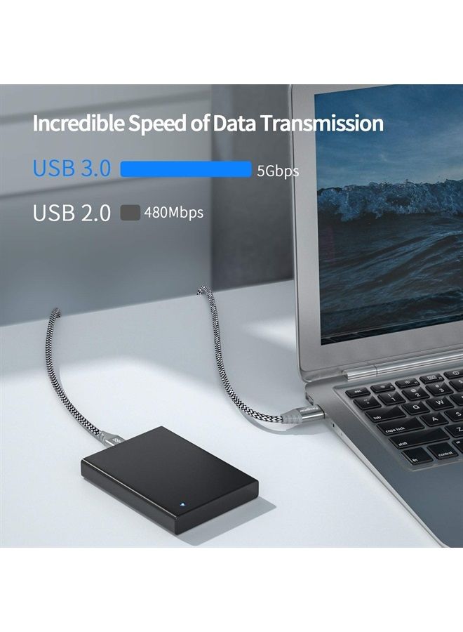 Fasgear كابل Micro B 3.0: كابل قرص صلب خارجي كابل نايلون مضفر USB 3.0 A إلى كابل Micro B 5Gbps لمزامنة البيانات والشحن السريع متوافق مع Samsung Galaxy S5/Note 5/Note Pro 12.2 (1.6 قدم، رمادي) - Image 3