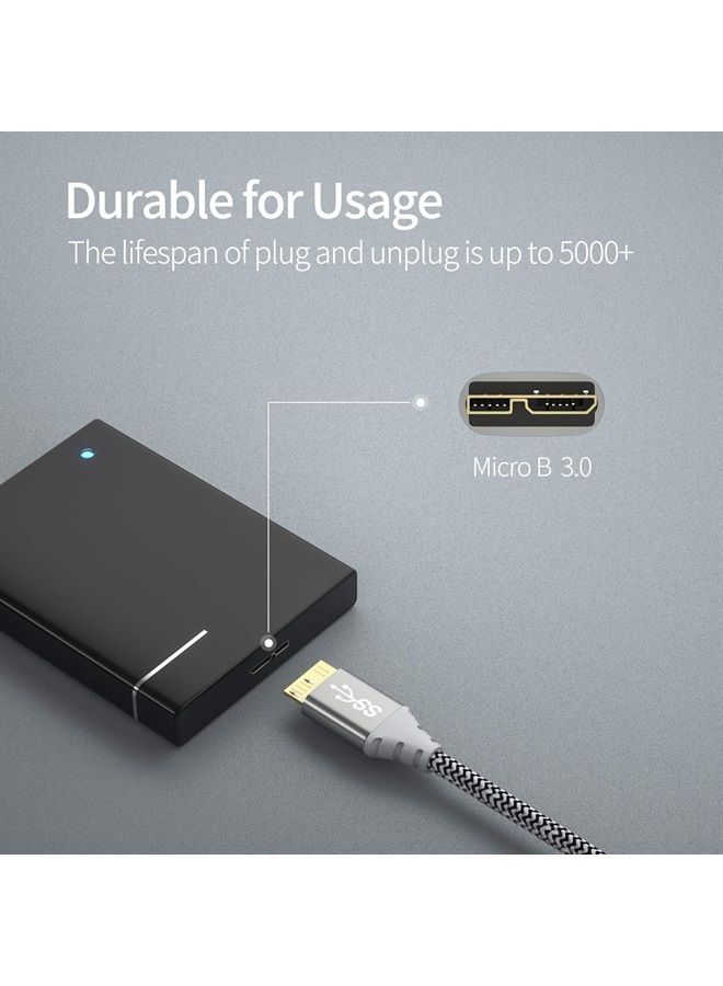 Fasgear كابل Micro B 3.0: كابل قرص صلب خارجي كابل نايلون مضفر USB 3.0 A إلى كابل Micro B 5Gbps لمزامنة البيانات والشحن السريع متوافق مع Samsung Galaxy S5/Note 5/Note Pro 12.2 (1.6 قدم، رمادي) - Image 2