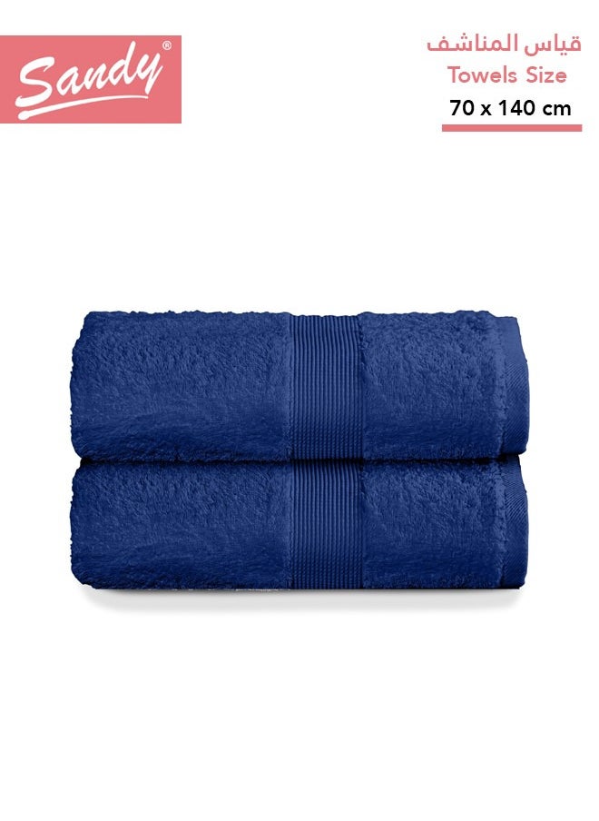 Sandy Sandy Bath Towel Set Premium Hotel Quality 100% Cotton Made in Egypt, Soft Quick Drying and Highly Absorbent (2 Pack - 70x140 cm), Dark Blue  - Image 1