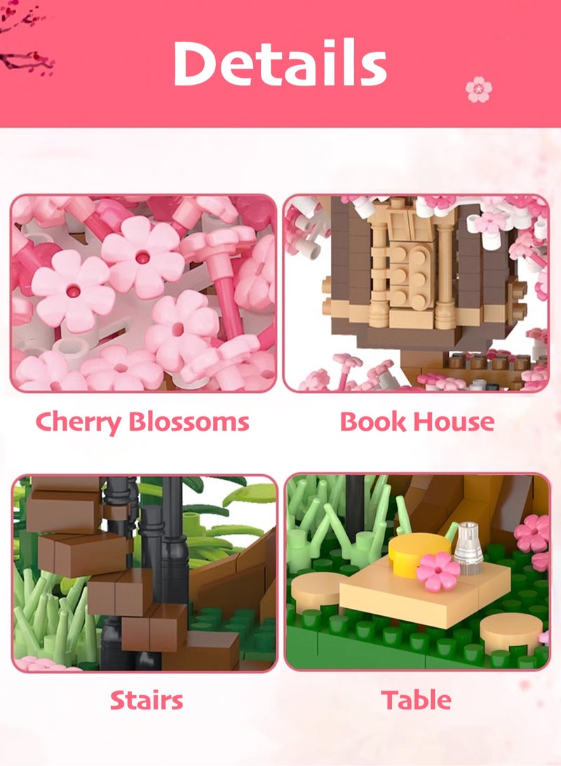 2008PCS Cherry Blossom Building Blocks Set, building blocks, construction toys, suitable for consumers of all ages, children's puzzle toys, pink themed cherry blossom tree building blocks, especially suitable as a birthday gift for girls, can be used as furniture decorations