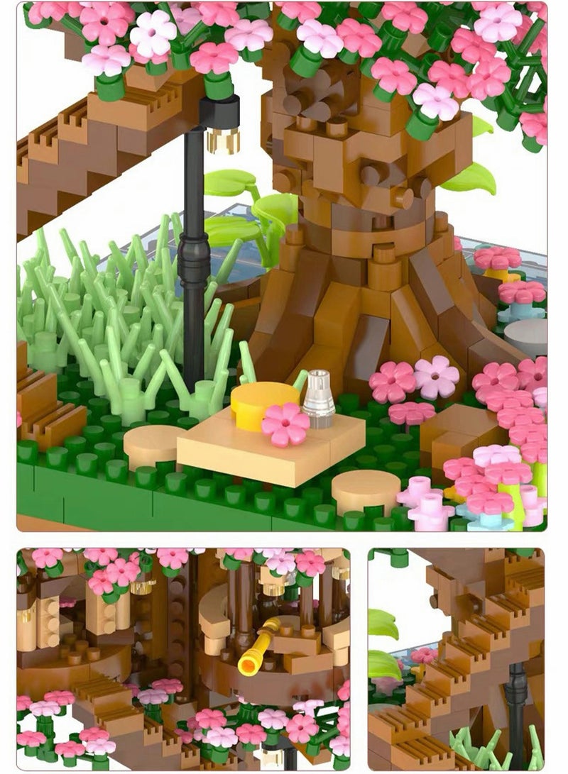 2008PCS Cherry Blossom Building Blocks Set, building blocks, construction toys, suitable for consumers of all ages, children's puzzle toys, pink themed cherry blossom tree building blocks, especially suitable as a birthday gift for girls, can be used as furniture decorations