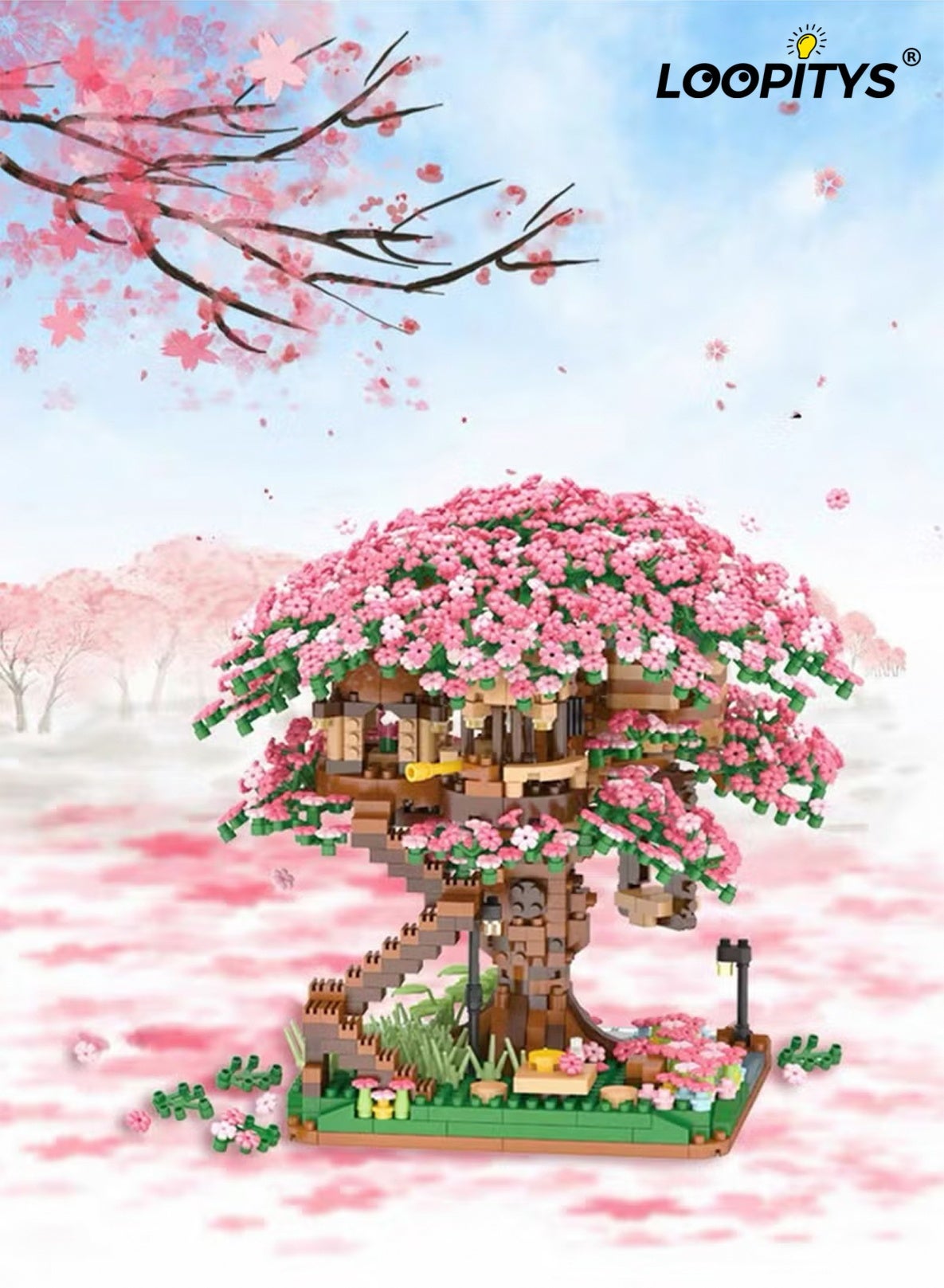 2008PCS Cherry Blossom Building Blocks Set, building blocks, construction toys, suitable for consumers of all ages, children's puzzle toys, pink themed cherry blossom tree building blocks, especially suitable as a birthday gift for girls, can be used as furniture decorations