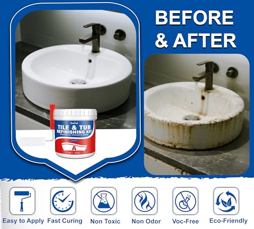 YumCraft Tub and Tile Refinishing Kit, 35oz/1000g Tile Paint with Tools and Hardener - Semi-Gloss White Bathtub Paint for Bathroom, Countertop, Wash Basin, Kitchen, Porcelain, Floor, Easy to Use, 55-60sq.ft - Image 4