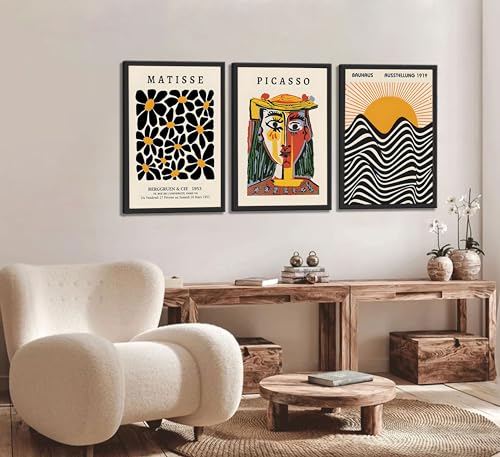 MHYIDUT 3 Pcs Gallery Wall Art Picasso Matisse Bauhaus Set Canvas Prints Abstract Paintings Posters Orange Black Modern Minimalist Wall Decor Pictures Suitable for Bedroom Living Room Decor Unframed - Image 3