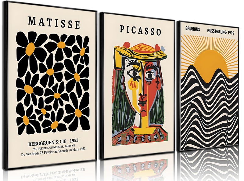 MHYIDUT 3 Pcs Gallery Wall Art Picasso Matisse Bauhaus Set Canvas Prints Abstract Paintings Posters Orange Black Modern Minimalist Wall Decor Pictures Suitable for Bedroom Living Room Decor Unframed - Image 2