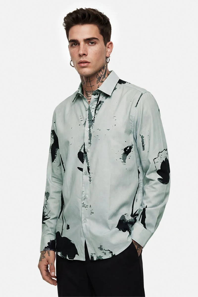 SNITCH Mint Abstract Long Sleeve Slim Fit Formal Shirt