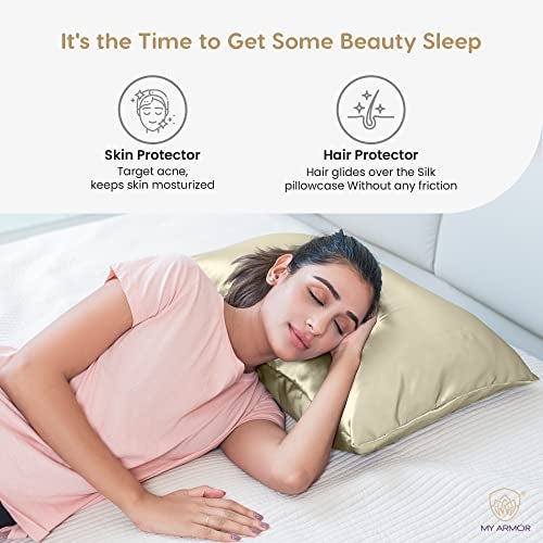 MY ARMOR Satin Pillow Covers for Hair | Anti-Frizz & Anti-Wrinkle Silk Pillow Cover for Hair & Skin | Gentle Cooling Fabric, 20x30 Inches | Zipper Closure | Pack of 2, Cream - Image 4
