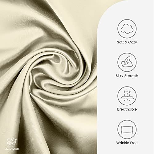 MY ARMOR Satin Pillow Covers for Hair | Anti-Frizz & Anti-Wrinkle Silk Pillow Cover for Hair & Skin | Gentle Cooling Fabric, 20x30 Inches | Zipper Closure | Pack of 2, Cream - Image 3