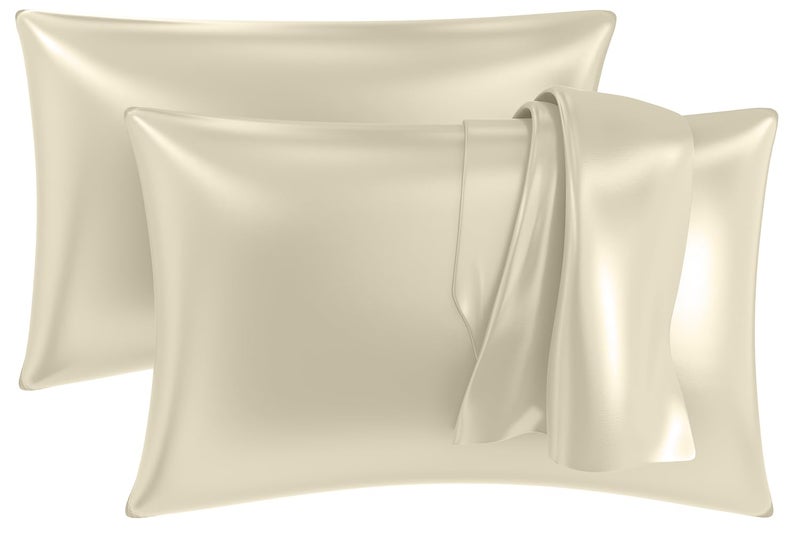 MY ARMOR Satin Pillow Covers for Hair | Anti-Frizz & Anti-Wrinkle Silk Pillow Cover for Hair & Skin | Gentle Cooling Fabric, 20x30 Inches | Zipper Closure | Pack of 2, Cream - Image 1