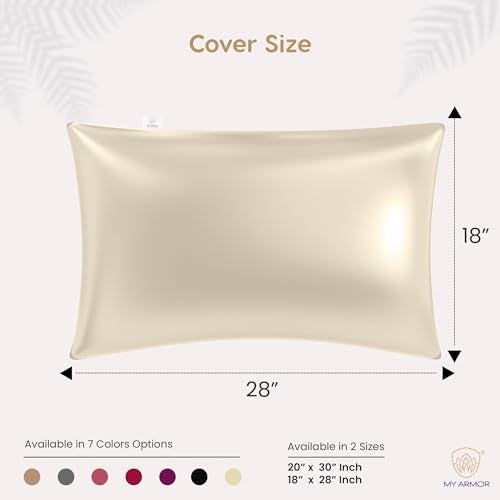 MY ARMOR Satin Pillow Covers for Hair | Anti-Frizz & Anti-Wrinkle Silk Pillow Cover for Hair & Skin | Gentle Cooling Fabric, 20x30 Inches | Zipper Closure | Pack of 2, Cream - Image 2