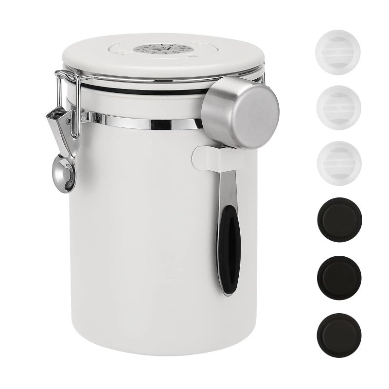 ShanSon Coffee Canister Airtight Coffee Container Stainless Steel Coffee Bean Storage Container with Scoop Coffee Canister for Beans Grounds Sugar Flour Tea Cereal22OZ White