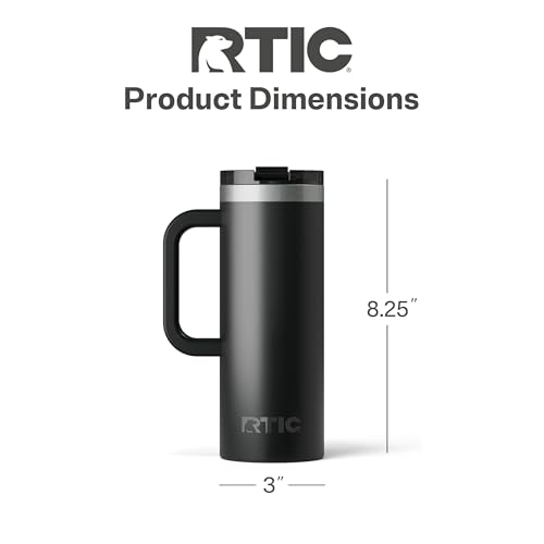 RTIC 20oz Road Trip Travel Mug with Lid and Handle, Ceramic Lined, Insulated, Stainless Steel, Metal, Double Wall Vacuum-Insulation, Portable Coffee, Tea Cup for Hot and Cold Drink, Black - Image 5