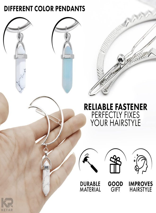 KETAR 2Pcs Silver Half Moon Jewelry Metal Hair Clips - Blue & White Rhinestone Hair Barrettes Women Decorative Hair Pins for Women Moon Charms- Moon Hair Clip Barrette Girls Hair Clips Cute Hair Accessories - Image 3