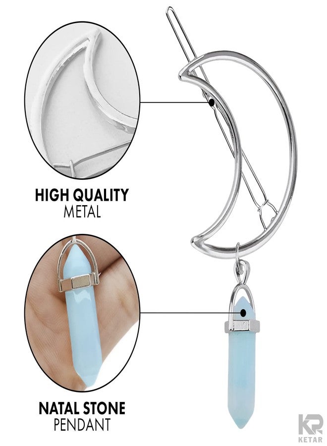 KETAR 2Pcs Silver Half Moon Jewelry Metal Hair Clips - Blue & White Rhinestone Hair Barrettes Women Decorative Hair Pins for Women Moon Charms- Moon Hair Clip Barrette Girls Hair Clips Cute Hair Accessories - Image 4