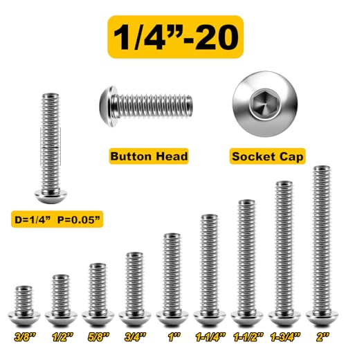 MYWISH (20Sets) 1/4-20 Bolt x 1-3/4", Button Head Socket Cap Bolts Screws, 304 1/4 20 Stainless Steel Bolts and Nuts 18-8, Allen Screws, Nuts and Bolts Assortment Kit, Fully Threaded & Hex Spanner by Mywish - Image 3