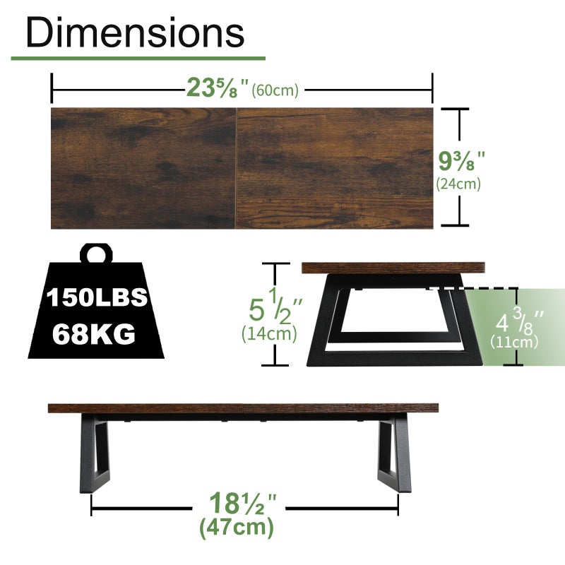 TEAMIX 24 inch Monitor Stand Riser, Rustic Brown Wood & Steel Computer Monitor Stand with Storage, Laptop, PC, Printer Stand Riser for Desktop Office Desk Organizers - Image 4