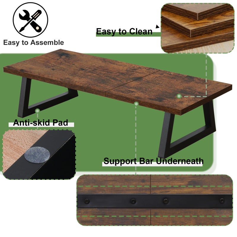 TEAMIX 24 inch Monitor Stand Riser, Rustic Brown Wood & Steel Computer Monitor Stand with Storage, Laptop, PC, Printer Stand Riser for Desktop Office Desk Organizers - Image 5