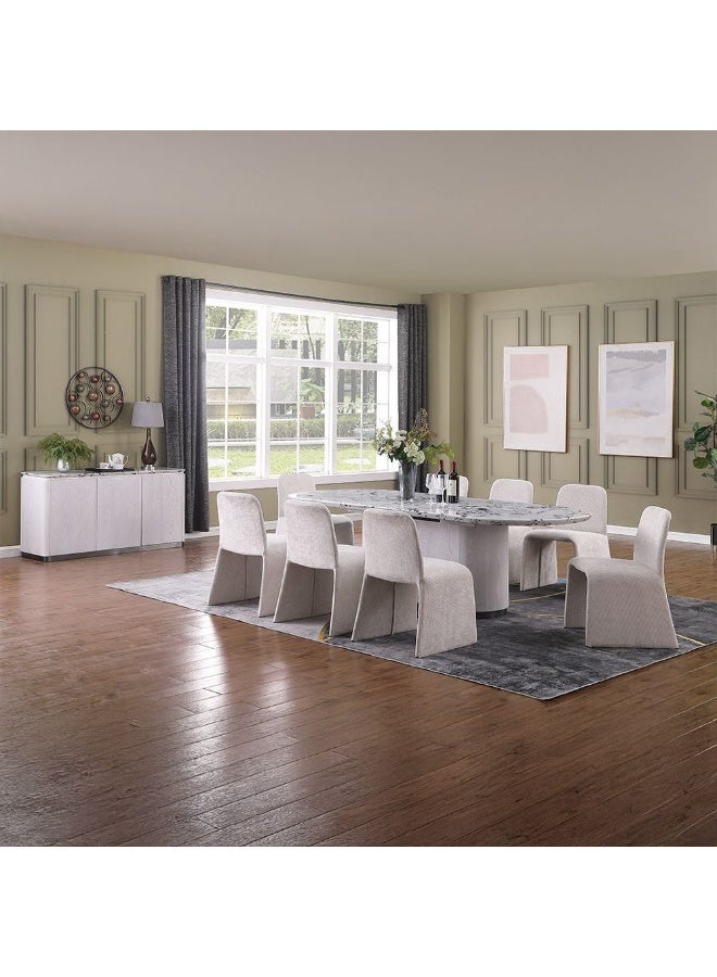 DANUBE HOME Akira 1+8 Stone Top Dining Set | 9-Piece Comfortable Dining Set | Kitchen Dining Table With 8 Dining Chairs | Modern Design Furniture For Dining Room - White/Grey - Image 1