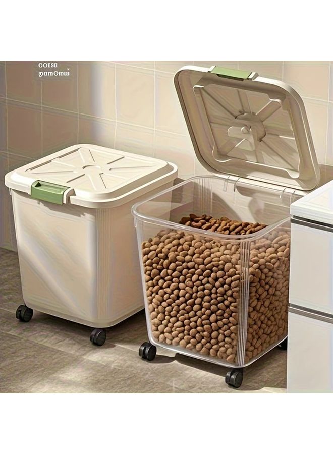 Sealed Pet Food Storage Container With Wheels And Spoon 15 Kg Capacity Transparent Rolling Box For Dog Cat Bird Food - Image 5