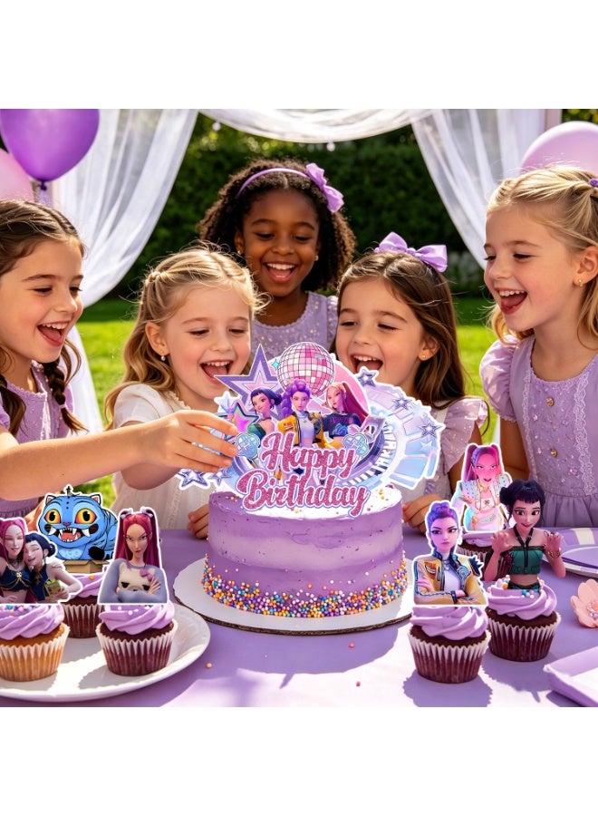 FRUITFUL PARTY 25pcs KPop Demon Hunters Cake Decorations HUNTR/X Cake Toppers Set - 1 Large Demon Hunter Cake Topper + 24 Mini Cupcake Toppers for KPop Demon Hunters Birthday Decorations Supplies - Image 5