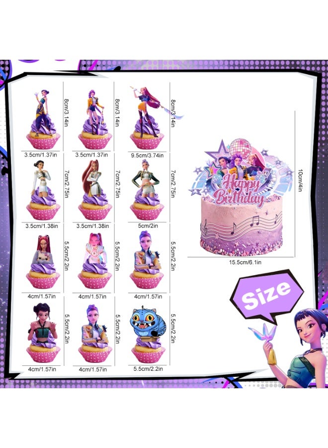FRUITFUL PARTY 25pcs KPop Demon Hunters Cake Decorations HUNTR/X Cake Toppers Set - 1 Large Demon Hunter Cake Topper + 24 Mini Cupcake Toppers for KPop Demon Hunters Birthday Decorations Supplies - Image 3