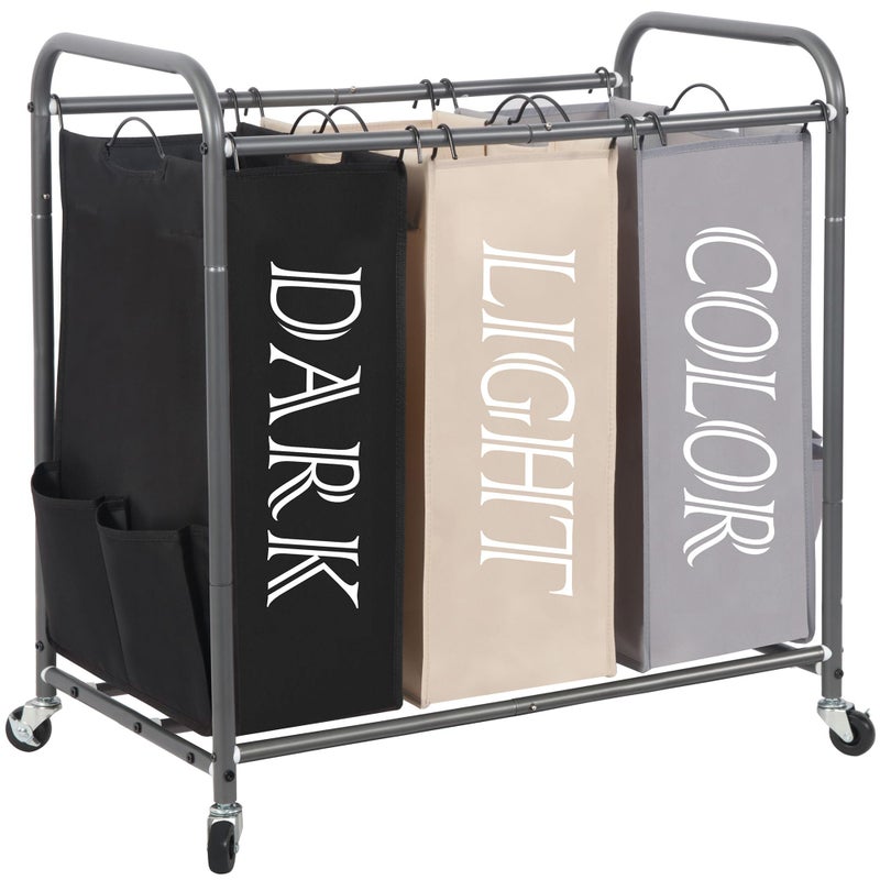 STORAGE MANIAC 3 Section Laundry Sorter 359 Gal 136 L Laundry Hamper Cart with Heavy Duty Rolling Lockable Wheel and Removable Bag Clothes Organizer Basket Clothes Separator Hamper Multicolored - Image 2