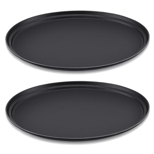 FillTouch 2 Pcs 24 x 29 Inch Restaurant Serving Trays Black PP Plastic Non Slip Rubber Lined Large Oval Tray for Kitchen Dining Room Cafeterias Fast Food Service