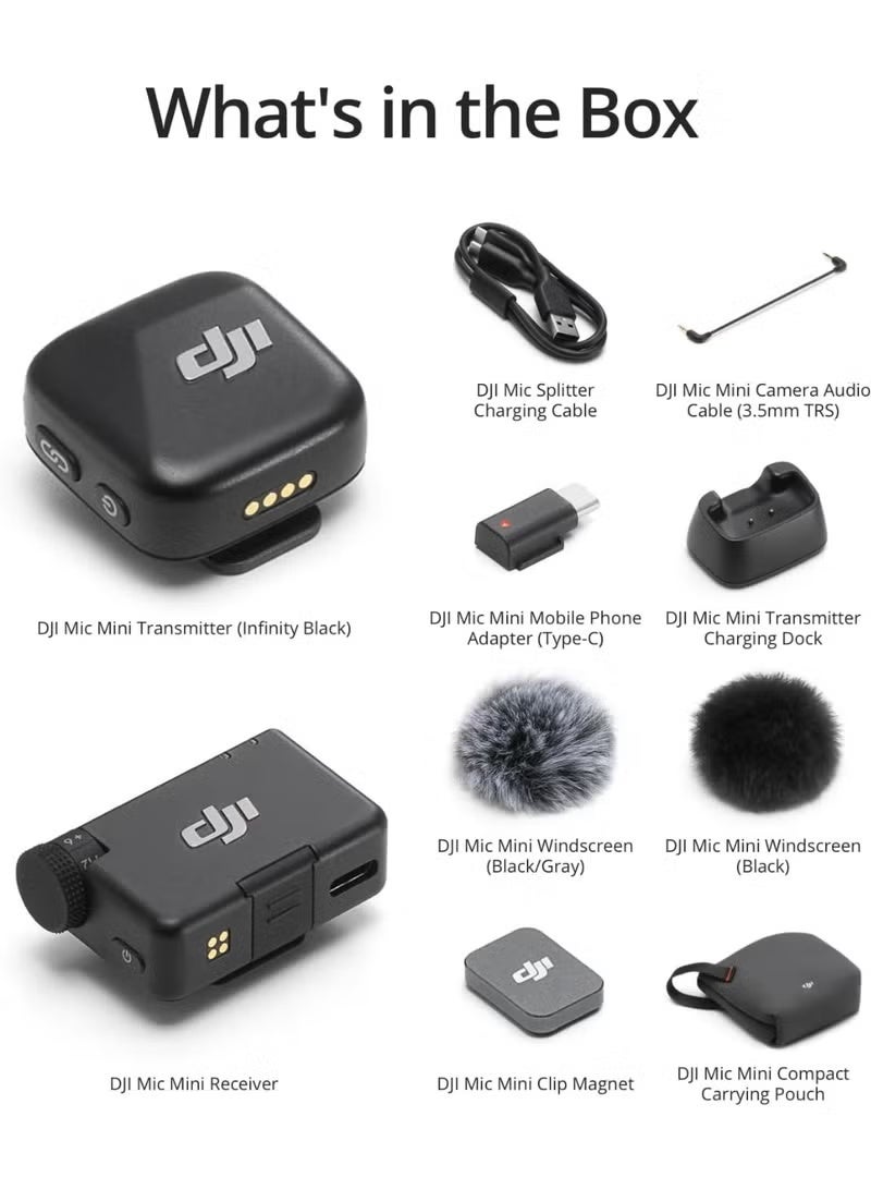 دي جي آي ميكروفون دي جي آي ميني (1TX+1RX)، خفيف الوزن، صوت غني بالتفاصيل، إلغاء الضوضاء، تحديد تلقائي، ميكروفون لاسلكي للكاميرا/iPhone/Android، تسجيل فيديو، نقل 400 متر - إصدار الإمارات العربية المتحدة، دعم ضمان دي جي آي الرسمي - Image 2
