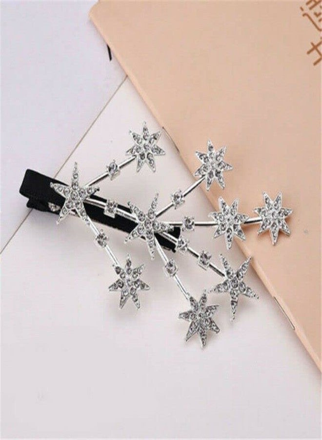 Bakefy� New Large Hair Clips for Girls Woman Bride Crystal Rhinestone Glitter Hairpin Firework Shapes Romantic Diamond Duckbill Hair Clips Pin Hairpin Side Clip Bangs Hair clip Headwear (Set of 2) - Image 4