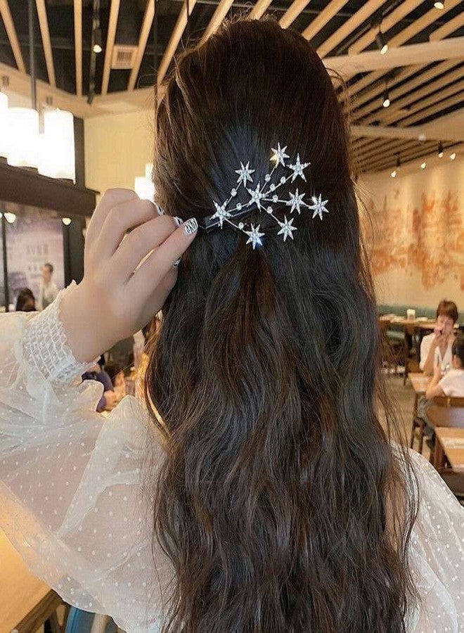 Bakefy� New Large Hair Clips for Girls Woman Bride Crystal Rhinestone Glitter Hairpin Firework Shapes Romantic Diamond Duckbill Hair Clips Pin Hairpin Side Clip Bangs Hair clip Headwear (Set of 2) - Image 2