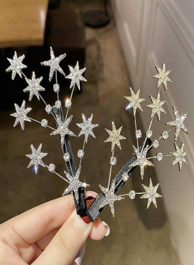 Bakefy� New Large Hair Clips for Girls Woman Bride Crystal Rhinestone Glitter Hairpin Firework Shapes Romantic Diamond Duckbill Hair Clips Pin Hairpin Side Clip Bangs Hair clip Headwear (Set of 2) - Image 3