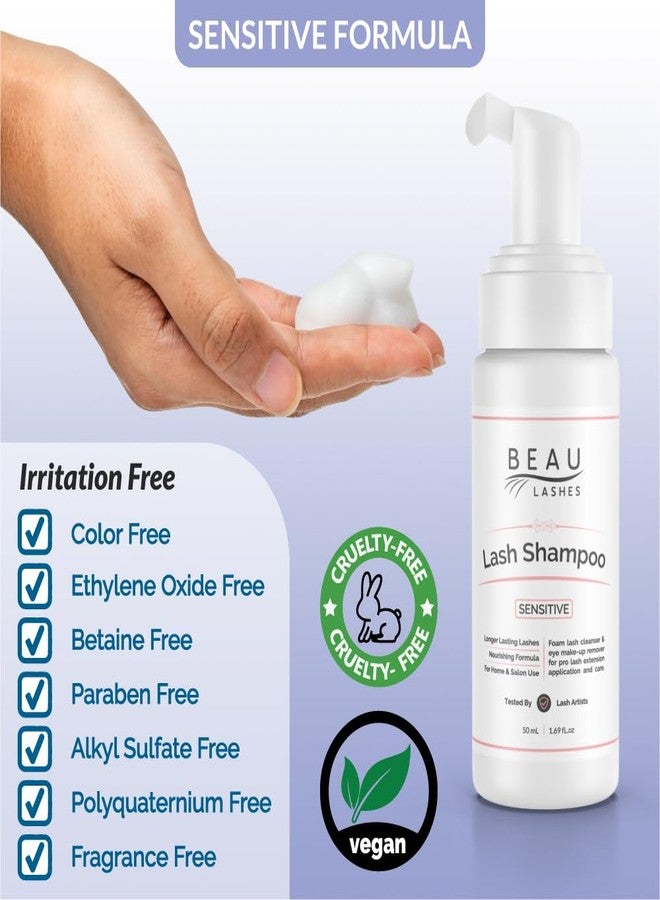 beau lashes Eyelash Extension Foam Cleanser Shampoo & Brush (150ml) - Oil Free Sensitive Paraben & Sulfate Free Eyelid/Lash Foaming Wash Cleaner To Remove Makeup & Mascara - Ideal For Salons And Home Care - Image 3