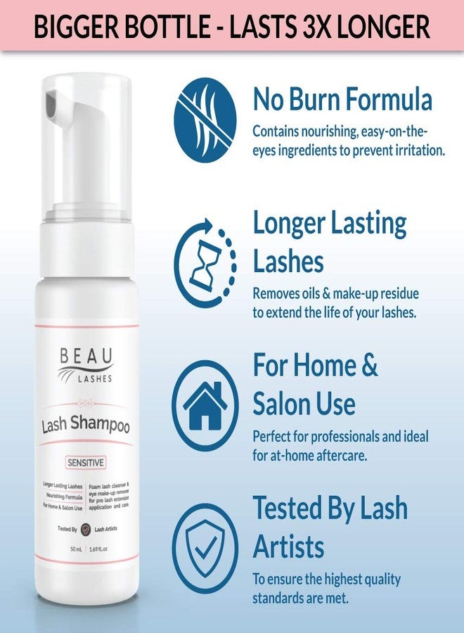 beau lashes Eyelash Extension Foam Cleanser Shampoo & Brush (150ml) - Oil Free Sensitive Paraben & Sulfate Free Eyelid/Lash Foaming Wash Cleaner To Remove Makeup & Mascara - Ideal For Salons And Home Care - Image 2